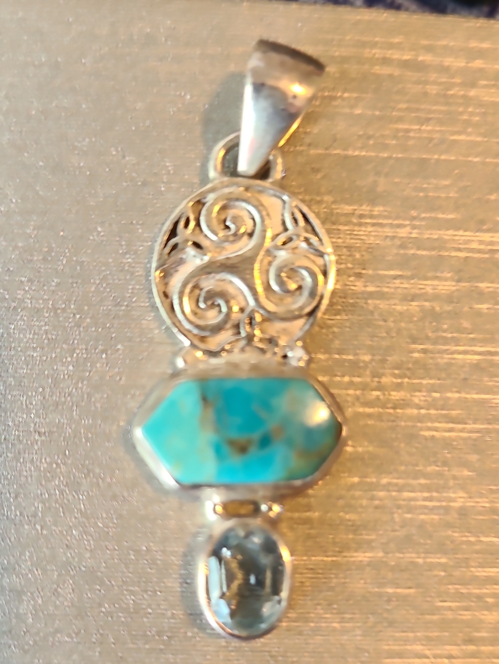 Sterling Silver Turquoise & Aquamarine Gemstone Pendant